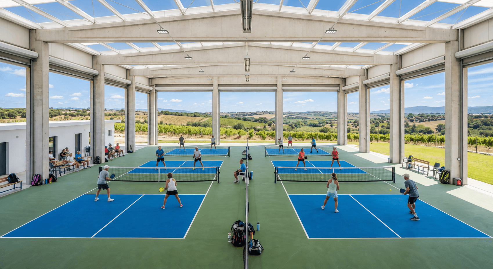 4 retractable pickleball courts